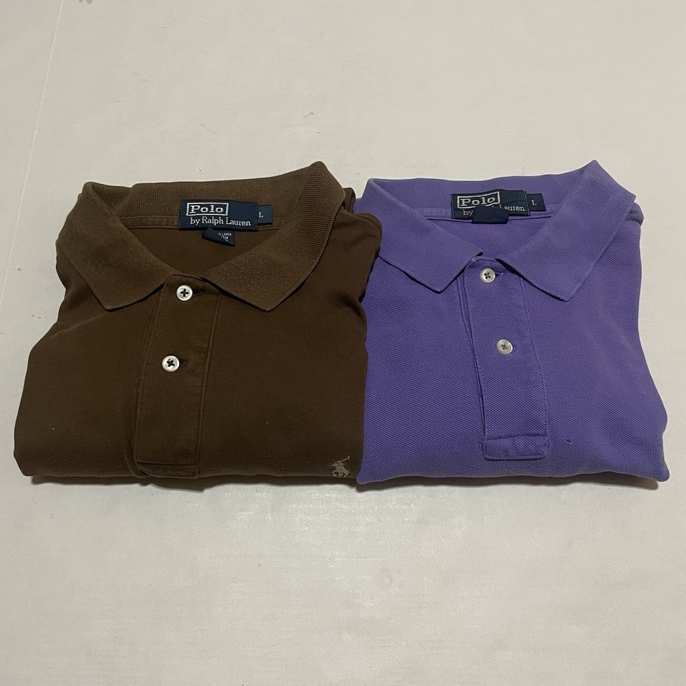 Lot Of 2 Polo Ralph Lauren Shirt Mens Large Purple Brown Vintage Logo Golf